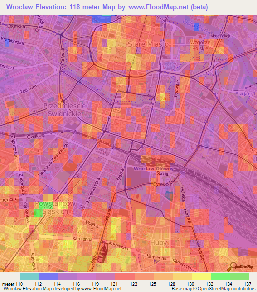 Wroclaw,Poland Elevation Map