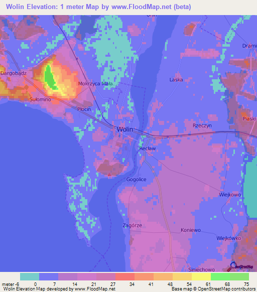 Wolin,Poland Elevation Map