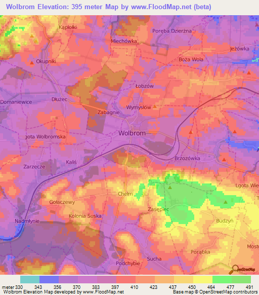 Wolbrom,Poland Elevation Map