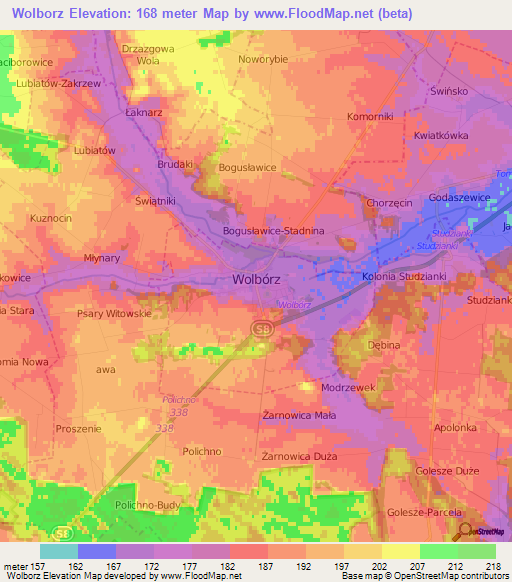 Wolborz,Poland Elevation Map
