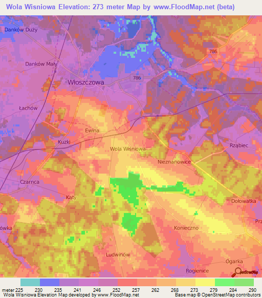 Wola Wisniowa,Poland Elevation Map