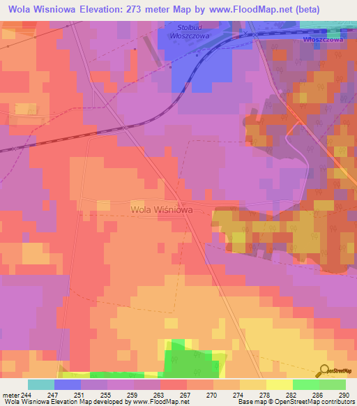 Wola Wisniowa,Poland Elevation Map