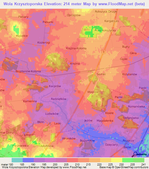 Wola Krzysztoporska,Poland Elevation Map