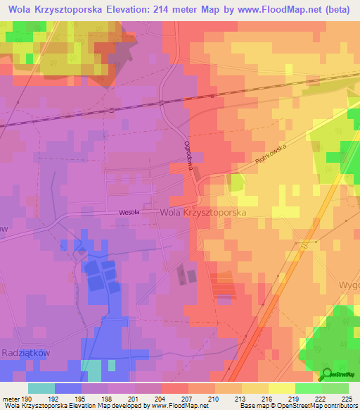 Wola Krzysztoporska,Poland Elevation Map