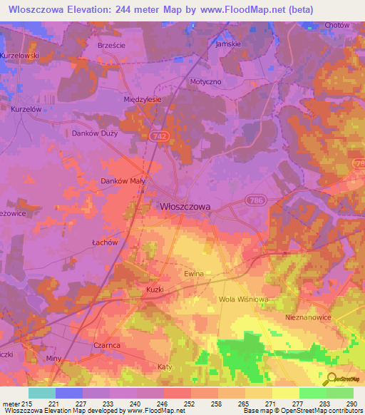 Wloszczowa,Poland Elevation Map