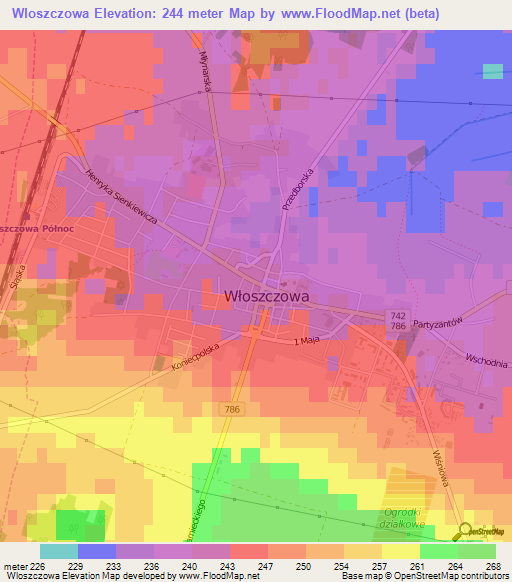 Wloszczowa,Poland Elevation Map