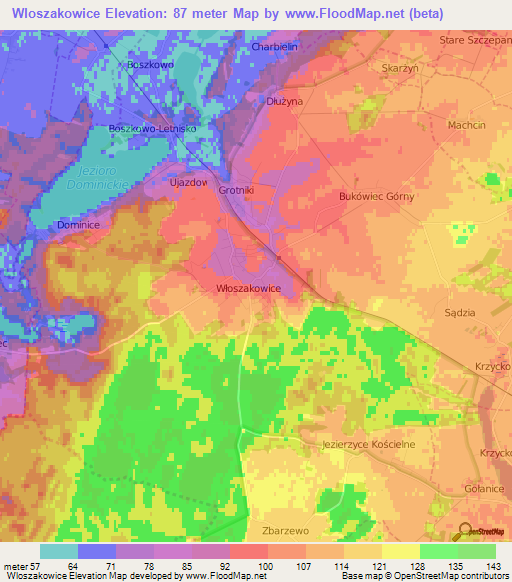 Wloszakowice,Poland Elevation Map