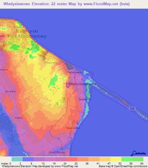 Wladyslawowo,Poland Elevation Map