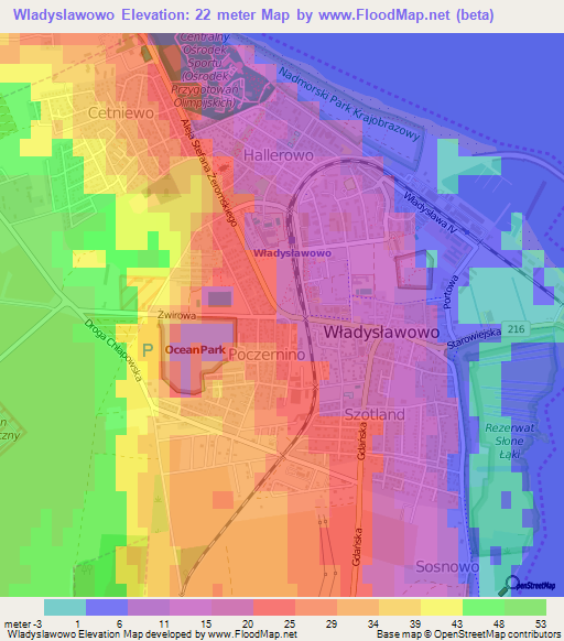Wladyslawowo,Poland Elevation Map
