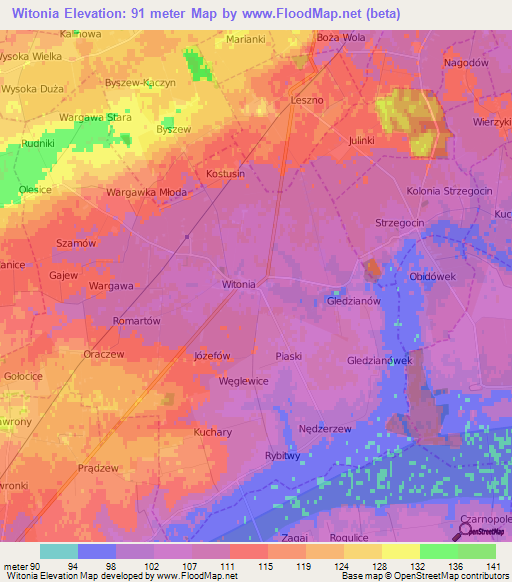 Witonia,Poland Elevation Map