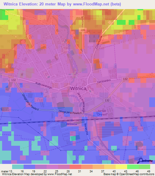 Witnica,Poland Elevation Map