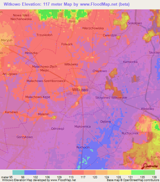 Witkowo,Poland Elevation Map
