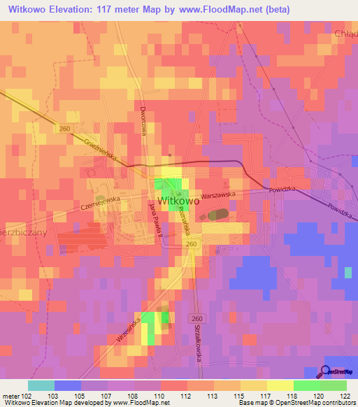 Witkowo,Poland Elevation Map