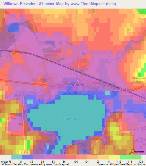 Wilkowo,Poland Elevation Map