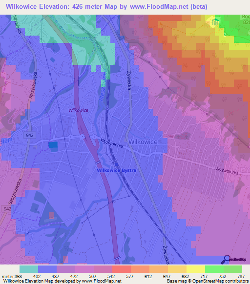 Wilkowice,Poland Elevation Map