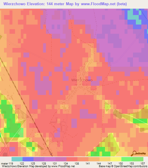Wierzchowo,Poland Elevation Map