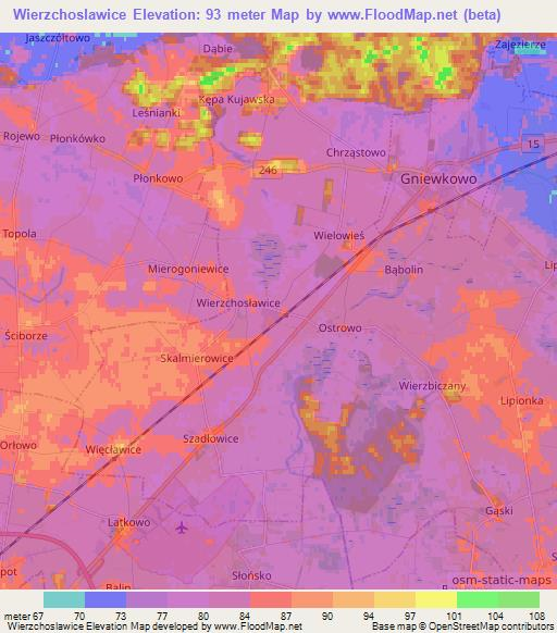 Wierzchoslawice,Poland Elevation Map