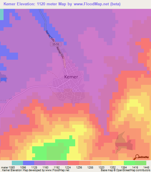 Kemer,Turkey Elevation Map