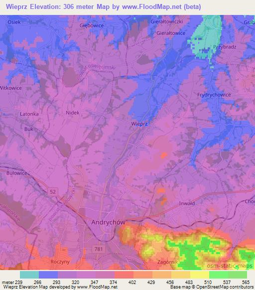Wieprz,Poland Elevation Map