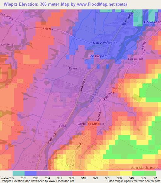Wieprz,Poland Elevation Map