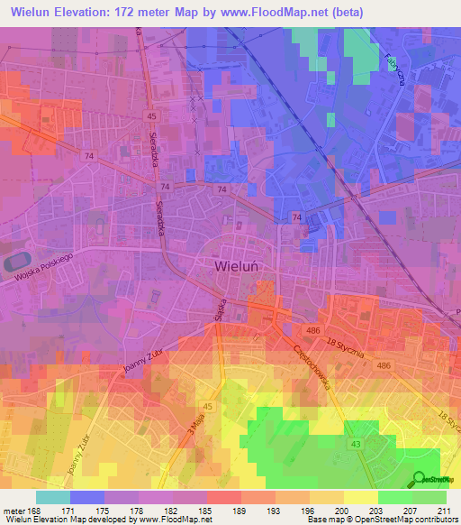 Wielun,Poland Elevation Map