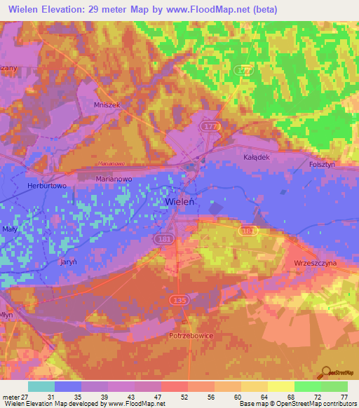 Wielen,Poland Elevation Map