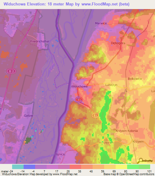 Widuchowa,Poland Elevation Map