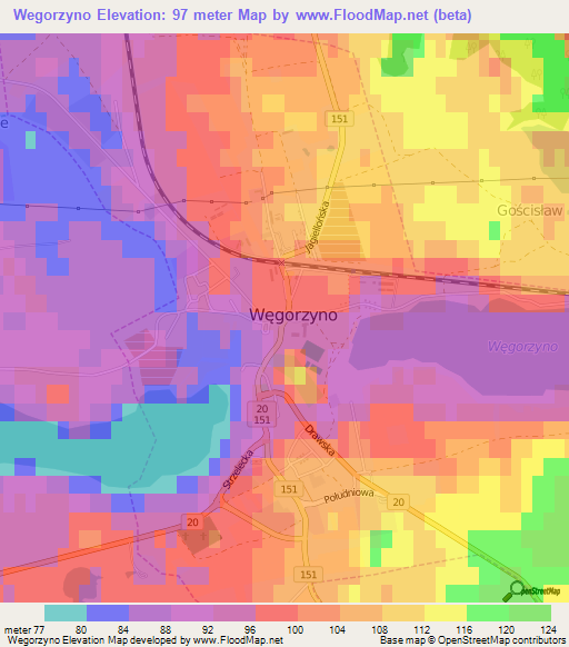 Wegorzyno,Poland Elevation Map