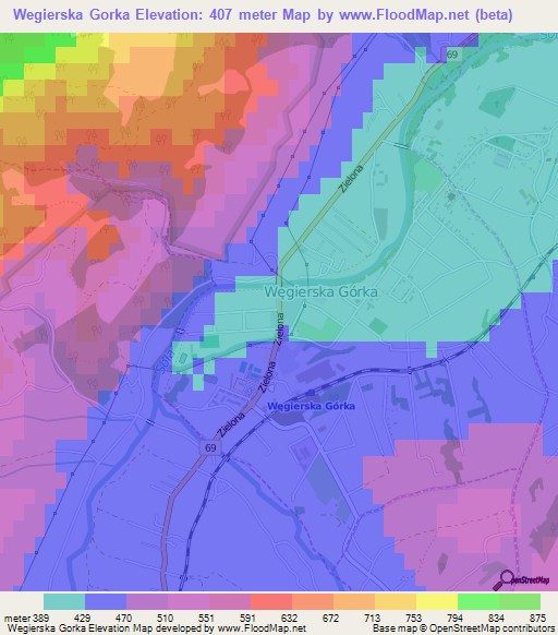 Wegierska Gorka,Poland Elevation Map