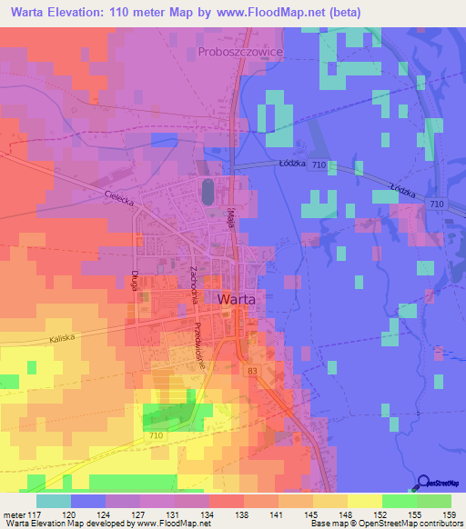 Warta,Poland Elevation Map
