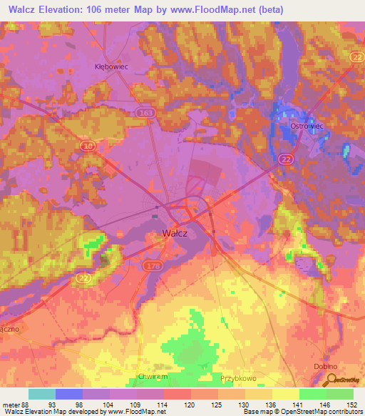 Walcz,Poland Elevation Map