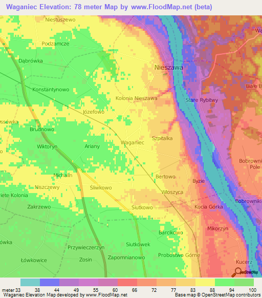 Waganiec,Poland Elevation Map