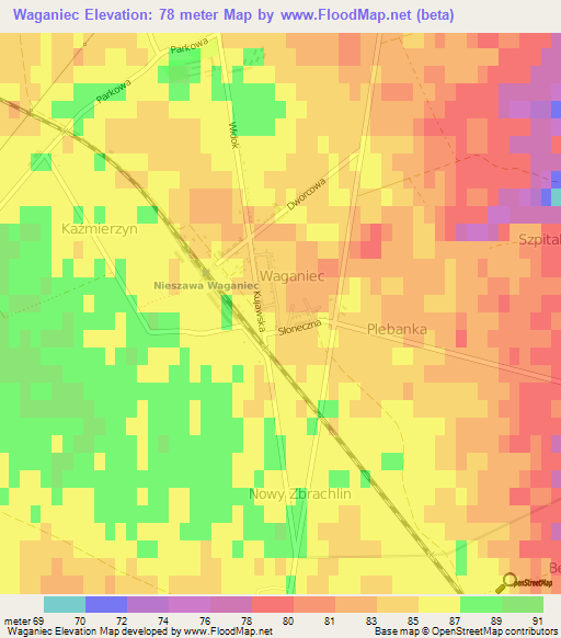 Waganiec,Poland Elevation Map