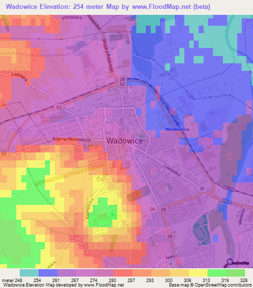 Wadowice,Poland Elevation Map