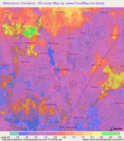 Wabrzezno,Poland Elevation Map