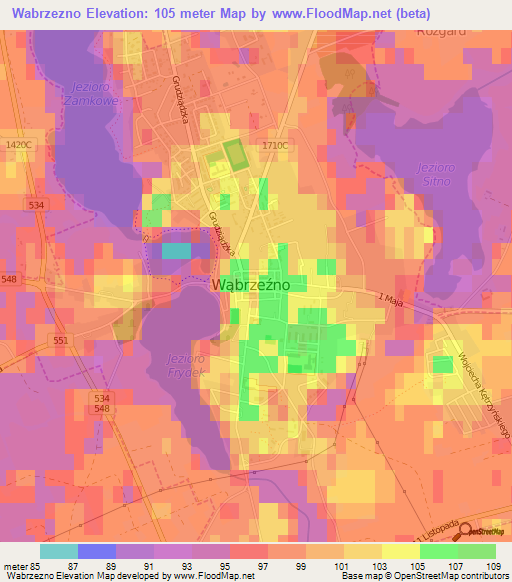 Wabrzezno,Poland Elevation Map