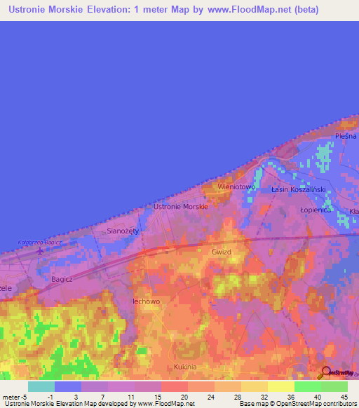 Ustronie Morskie,Poland Elevation Map