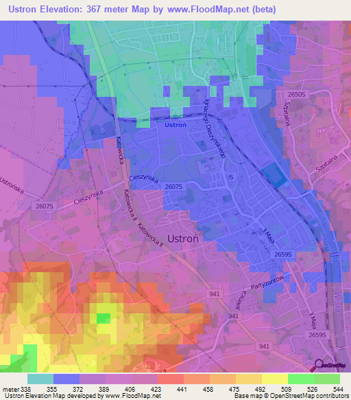Ustron,Poland Elevation Map