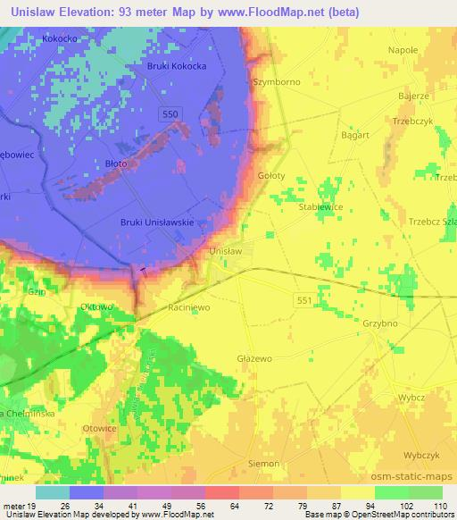Unislaw,Poland Elevation Map