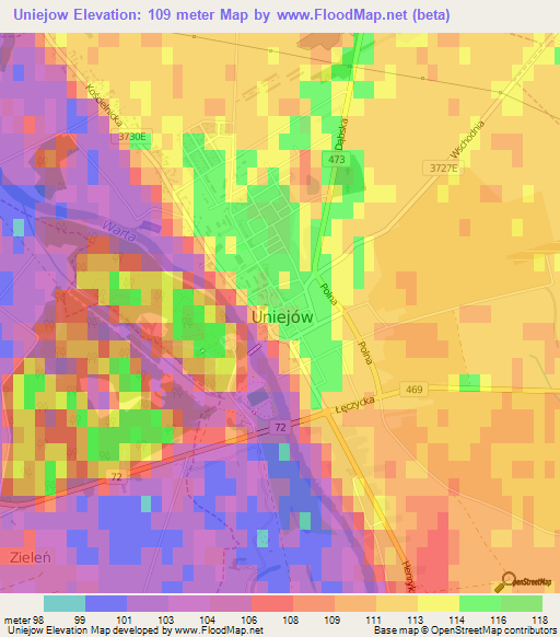 Uniejow,Poland Elevation Map