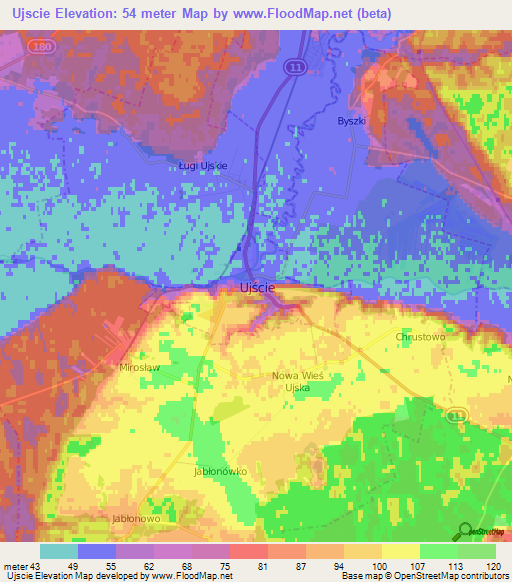 Ujscie,Poland Elevation Map