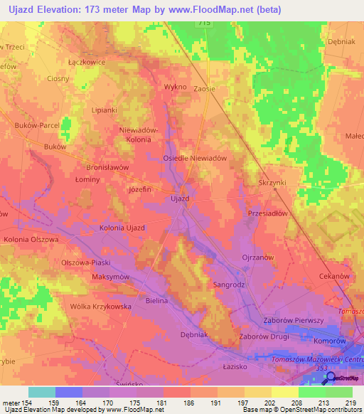 Ujazd,Poland Elevation Map