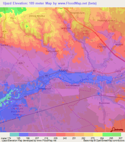 Ujazd,Poland Elevation Map