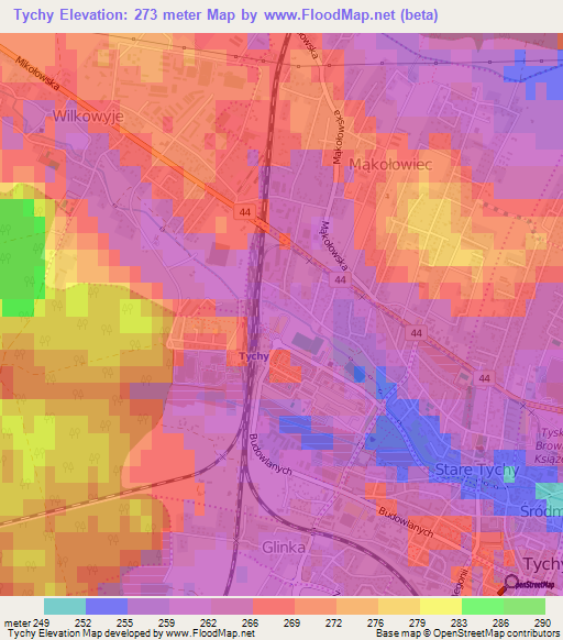 Tychy,Poland Elevation Map