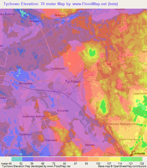 Tychowo,Poland Elevation Map