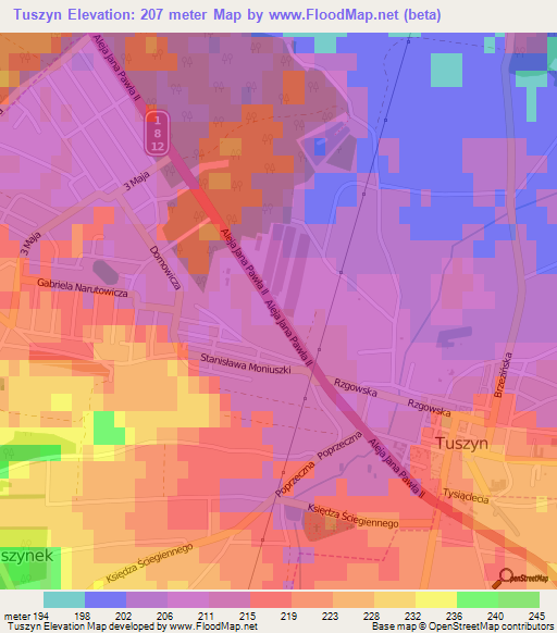 Tuszyn,Poland Elevation Map