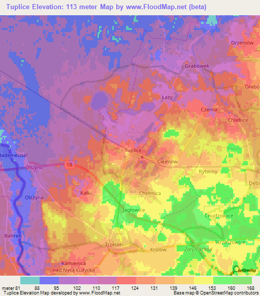 Tuplice,Poland Elevation Map