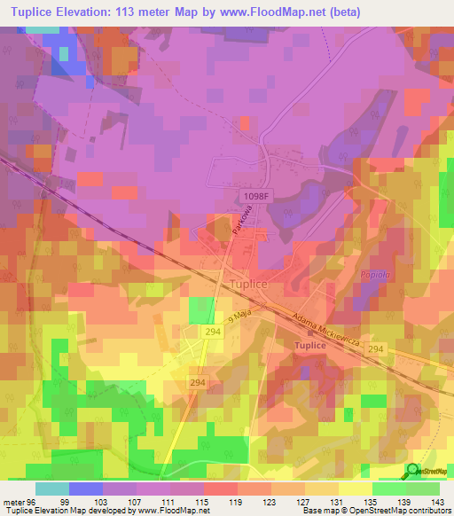 Tuplice,Poland Elevation Map