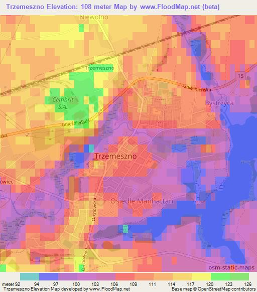 Trzemeszno,Poland Elevation Map
