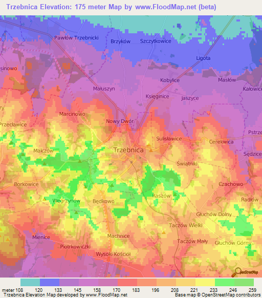 Trzebnica,Poland Elevation Map